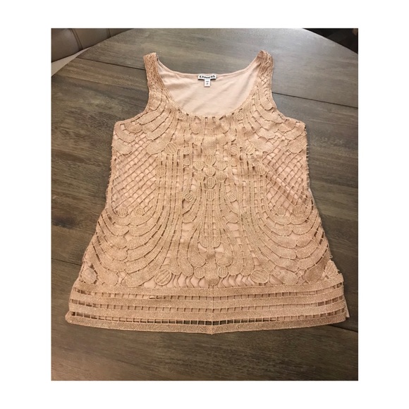 Express Rose Gold Metallic Crochet Tank Top - Picture 2 of 5